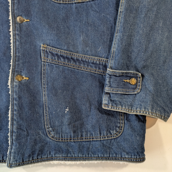 Vintage Avant Garde Men's Blue Denim Jacket Coat with Sherpa Lining Size  XL - Picture 6 of 16